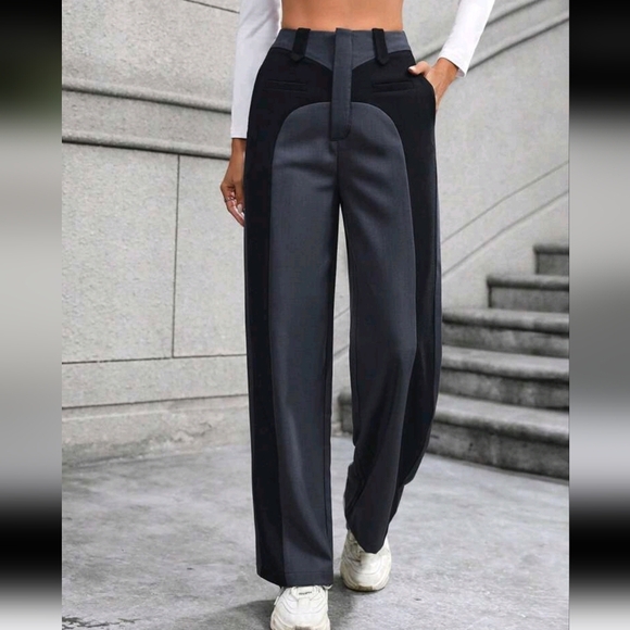 Color-blocked High-waisted Straight-leg Pants - Picture 1 of 5